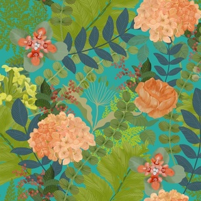 Ferns and Florals turquoise