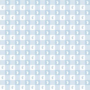 Baby Blue and White Gingham Check with Center Bunny Medallions in Blue and White