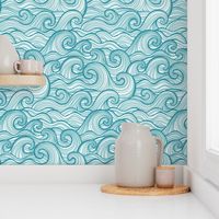 Caribbean Sea- Ocean Waves- California Summer- Hawaii Surf- Turquoise Blue- Coastal- Nautical- Seaside- Beach House- Medium