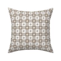 Mushroom  and White Gingham Floral Check with Center Floral Medallions in Mushroom and White