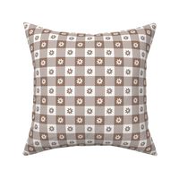 Mocha  and White Gingham Floral Check with Center Floral Medallions in Mocha and White
