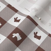 Cinnamon and White Gingham Easter Check with Center Bunny Medallions in Cinnamon and White