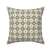 
Moss  and White Gingham Floral Check with Center Floral Medallions in Moss and White
