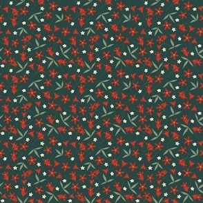 Mini  Ditsy Australian Native Christmas Bush Florals with Platoon Green Background