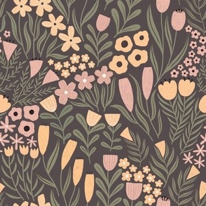 Floral Fields in Dark Grey - Small