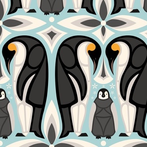 Emperor Penguin Family with Abstract Shapes – MEDIUM LARGE Scale 