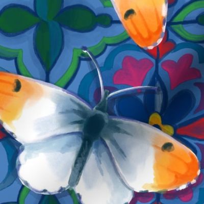 Orange Tip Butterfly Tile, Blue
