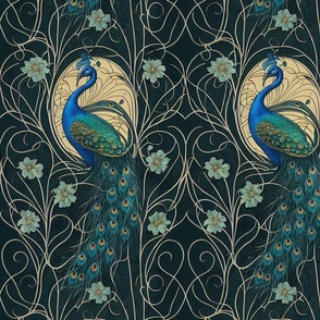 Peacock Art Nouveau Botanical