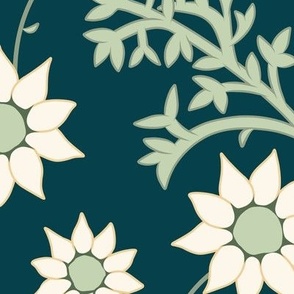 Large Arts and Crafts Australian Native Flannel Flowers with Incubi Darkness Cyan Background