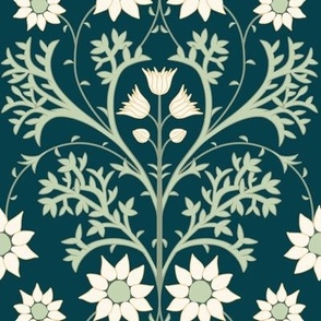 Medium Arts and Crafts Australian Native Flannel Flowers with Incubi Darkness Cyan Background