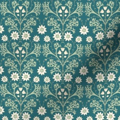 Mini Arts and Crafts Australian Native Flannel Flowers with Whaling Waters Teal Background