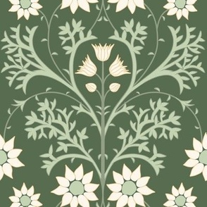 Medium Arts and Crafts Australian Native Flannel Flowers with Cactus Green Background