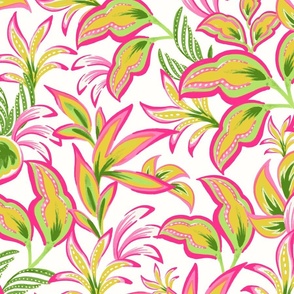 Bright Bold Tropical Leaves - White Base