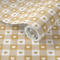 Honey and White Gingham Valentines Check with Center Heart Medallions in Honey and White