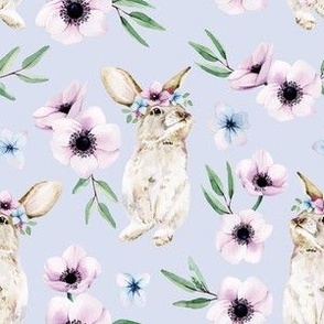 Fancy Watercolor Bunnies in Flower Crowns on Lavender