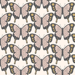 butterflies - pink, gold, charcoal