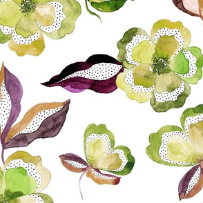 (L) Whimsical lime Indian flowers in watercolor from Anines Atelier. 