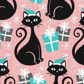 mid-century Christmas cats blush pink