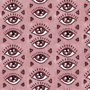 Glossy evil eyes from the Night of Fairytale in terracota mauve pink Medium scale