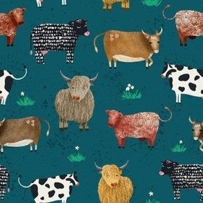 Cute Cows on Teal