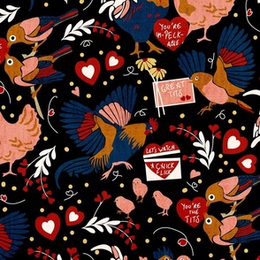 Cheeky Valentine- Cocks and Tits- Bird Puns- Black- Large Scale