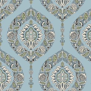 india damask pattern - powder blue