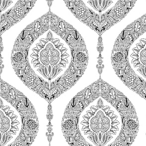 india damask pattern - black & white