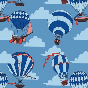 flying Balloons on a sky blue background with clouds - Medium Scale