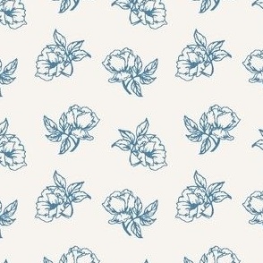 Blue Roses on a White Background, SMALLER, Ditsy
