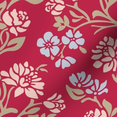 Viva Magenta vintage Victorian floral Wallpaper