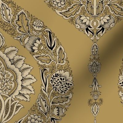 india damask pattern gold