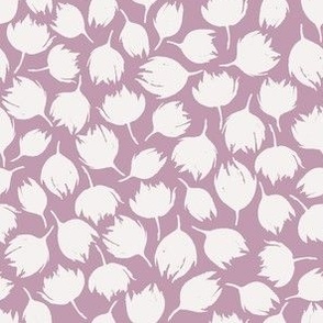 Ditsy White Fluffy Flowers on a Dusty Pink Background