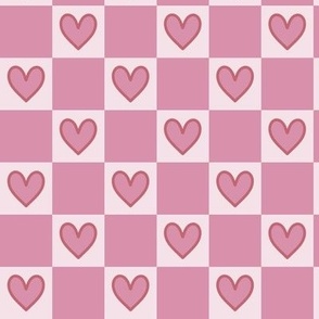 Valentines Day Hearts Checkerboard, Pink