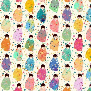 Colors, Confetti & Kimono Dolls - Cute Japanese Kokeshi Nursery - Medium Scale