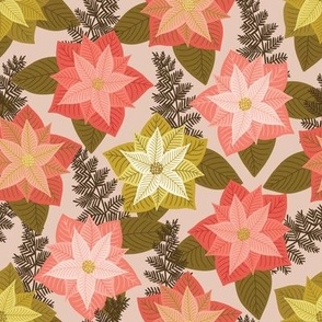 Poinsettia Flowers {on Neutral Tan} Christmas Flowers Favorite Things, Winter Floral and Leaves