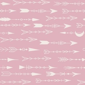 white arrows in ethno style on a pink background seamless pattern