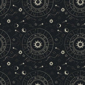 astrological black and white seamless pattern with constellations planets and stars
