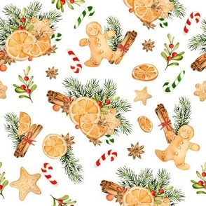 Christmas Cookies and Spices on white bg