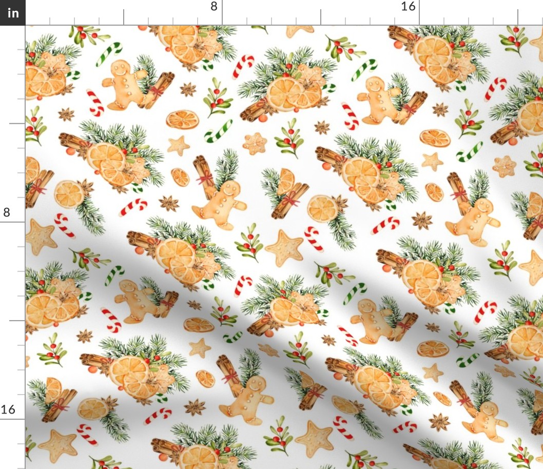 Christmas Cookies and Spices on white bg