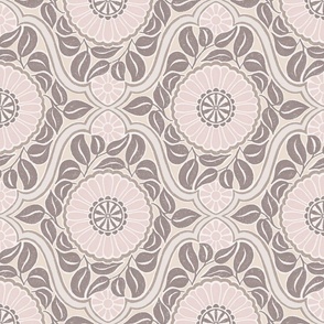 Vintage Trellis - 12" large - taupe and pink