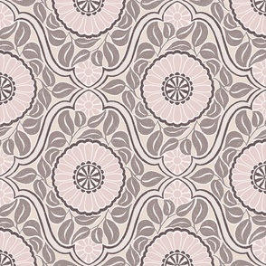 Vintage Trellis - 12" large - taupe and pink with outline