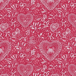 Valentine Floral Block Print - White  on Viva Magenta (Large)