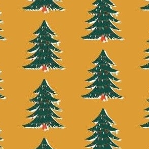 Christmas tree-print-green-mustard-vintage 