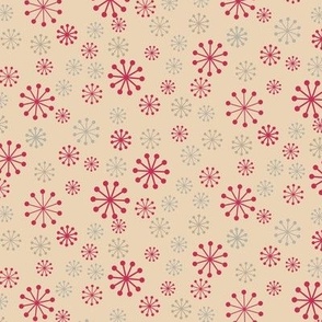 Tossed Viva Magenta and Taupe Snowflakes on Cream Non Directional