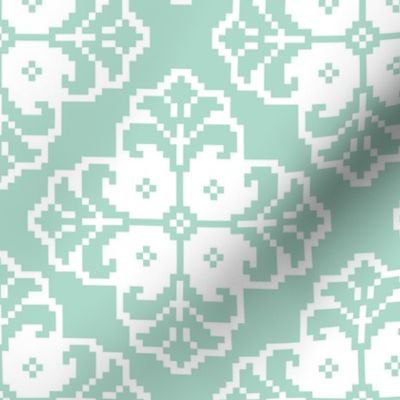 Vintage flower knit white mint green pastel
