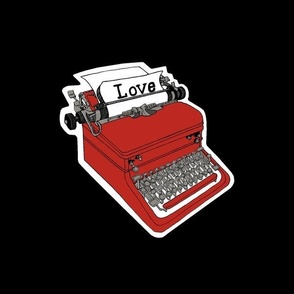 (L) "Love" Typewriter Red on Black BG 12x12 LeonardosCompass 14038885