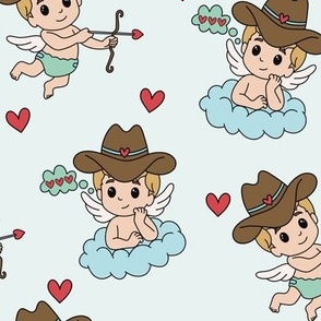 Western Valentines Day, Baby Cupid Cowboy in the Clouds
