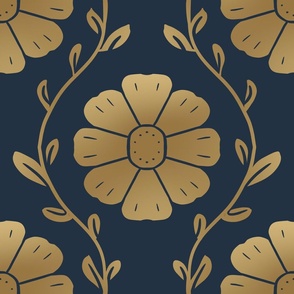 Art Deco daisies in faux-gilt on navy