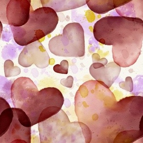 Watercolor Hearts Corazon Valentines Red