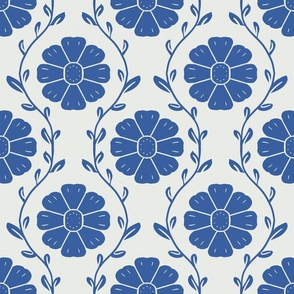 Art Deco daisies in blue - medium